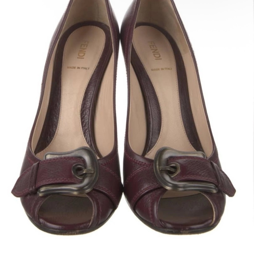 Fendi Burgundy Leather Peep Toe Heels Size 42 EU